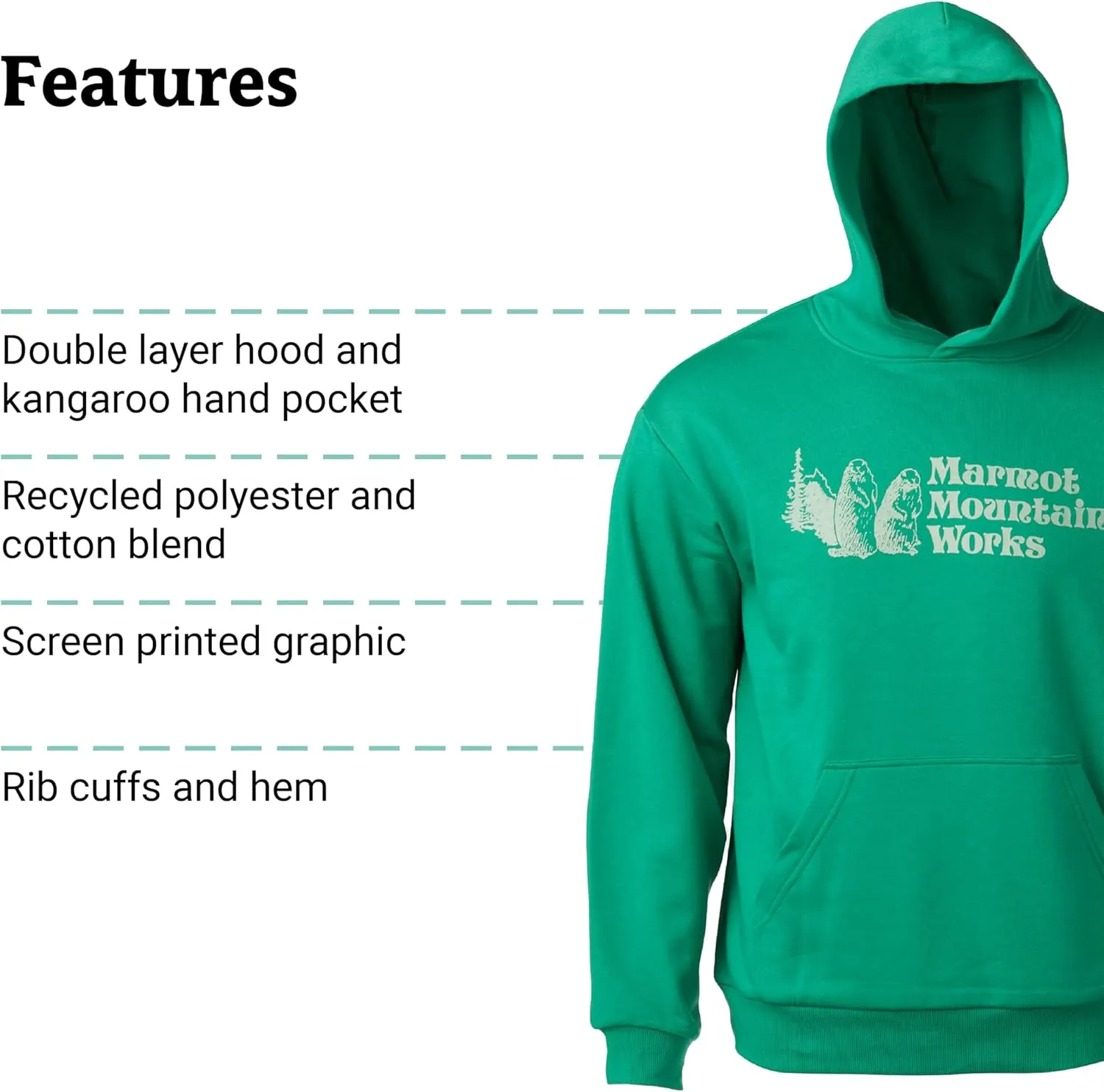 MARMOT Men's MMW Hoody - Hooded Sweatshirt with Screen Printed Graphic, Double-Layer Hood and Kangaroo Pocket