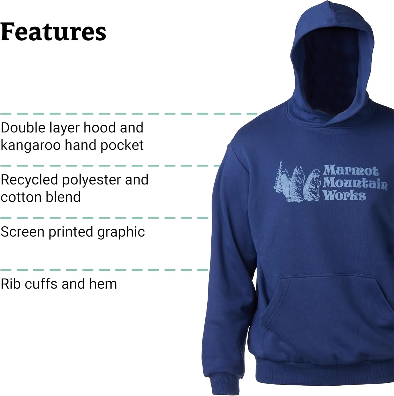 MARMOT Men's MMW Hoody - Hooded Sweatshirt with Screen Printed Graphic, Double-Layer Hood and Kangaroo Pocket