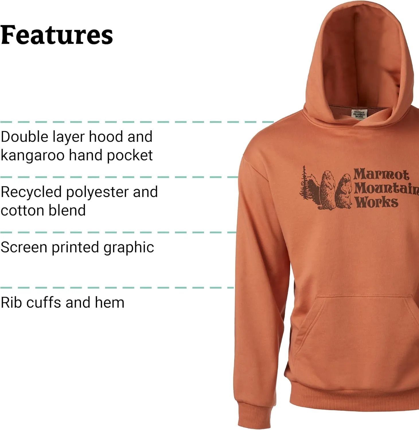 MARMOT Men's MMW Hoody - Hooded Sweatshirt with Screen Printed Graphic, Double-Layer Hood and Kangaroo Pocket