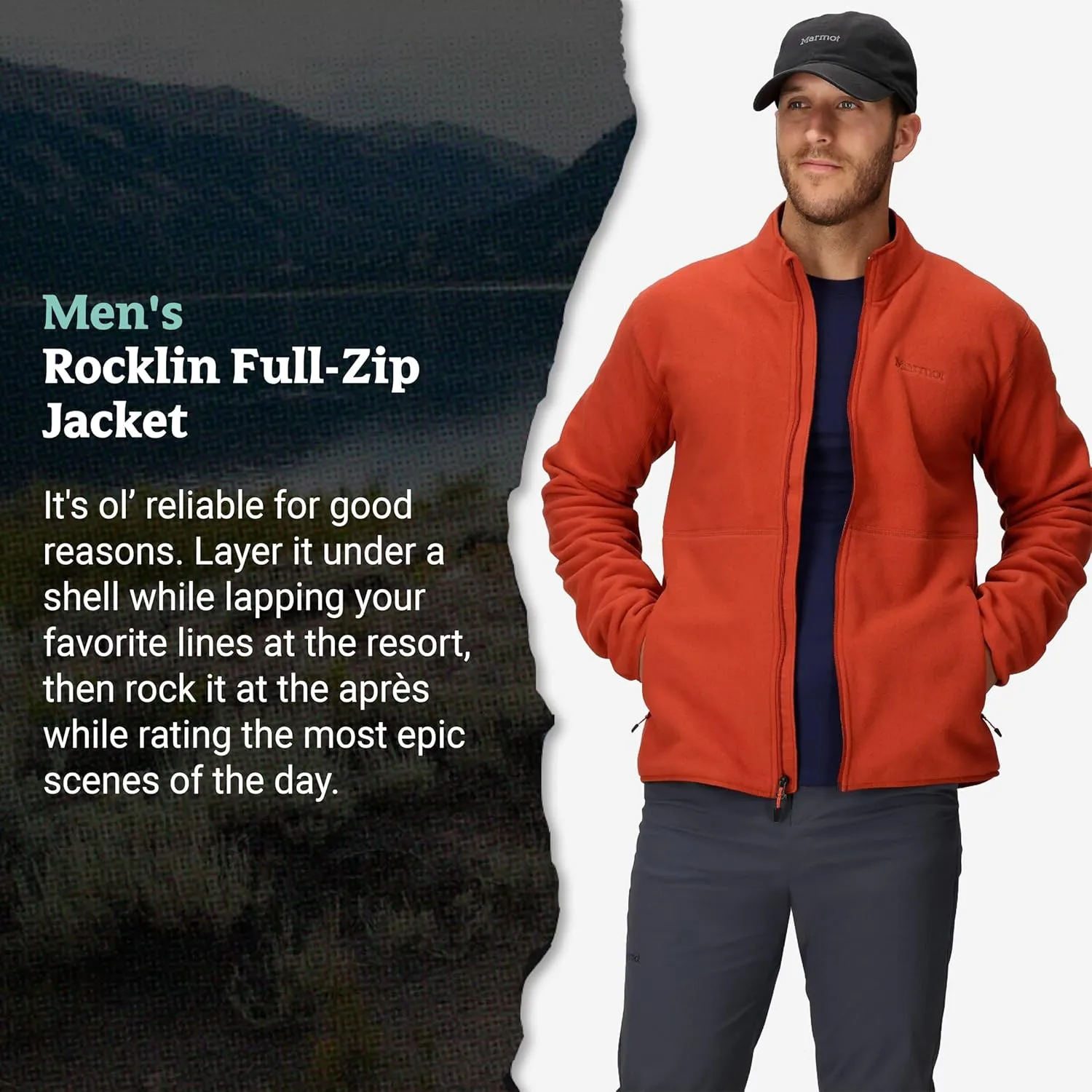 MARMOT Men's Rocklin Full-Zip Jacket - Classic, Warm, Lightweight 100-Weight Fleece Layer