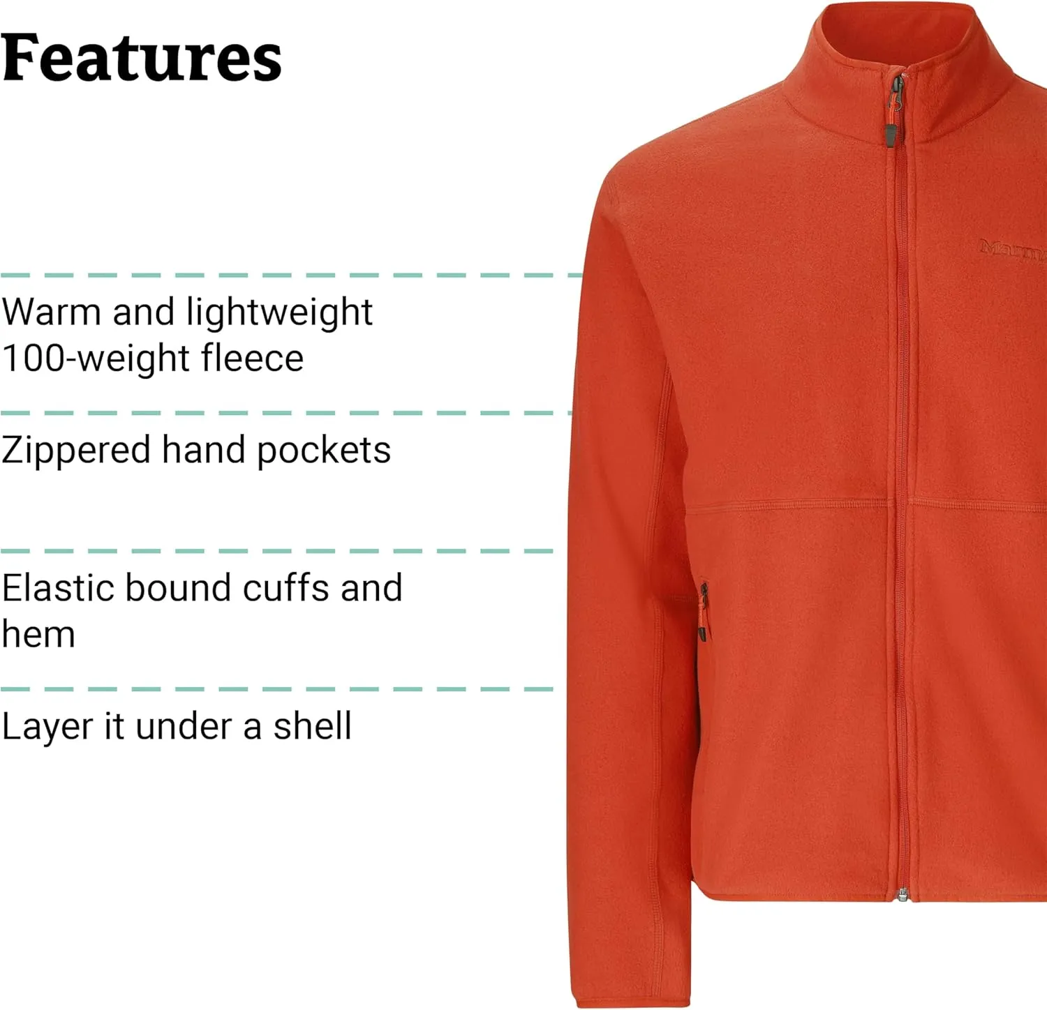 MARMOT Men's Rocklin Full-Zip Jacket - Classic, Warm, Lightweight 100-Weight Fleece Layer