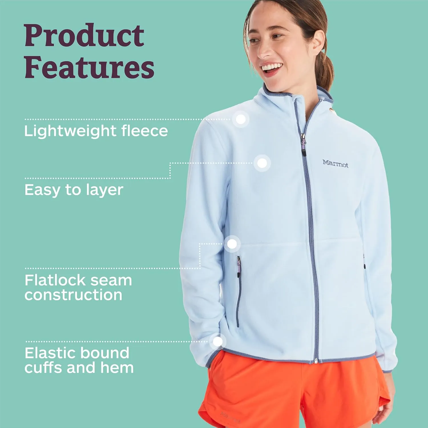 MARMOT Women's Rocklin Full-Zip Jacket - Classic, Warm, Lightweight 100-Weight Fleece Layer