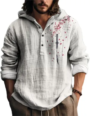 MARSVOVO Mens Hooded Shirt Vintage Retro 3 Button Long Sleeve Light Hoodie Fashion Casual Daily Tops for Spring Fall