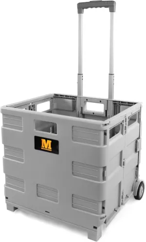 MaxWorks 50704 Collapsible Gray Rolling Folding Dolly Grocery Cart - Multi-Functional Teacher Dolly with Extra Storage, Durable Wheels, and Easy-to-Fold Design for Classroom, Office, Shopping