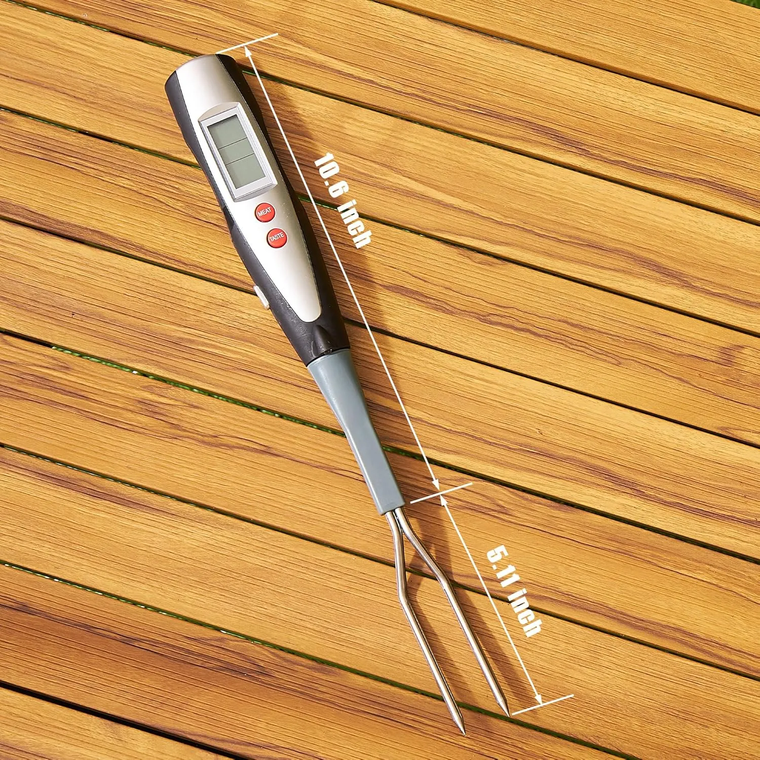 Meat Thermometer Fork with Electronic Ready Alarm, Digital Cooking Thermometer with Instant Read, LCD Display and Led Light, Grill Thermometers for BBQ Grilling Gadgets Steak Pork, Black