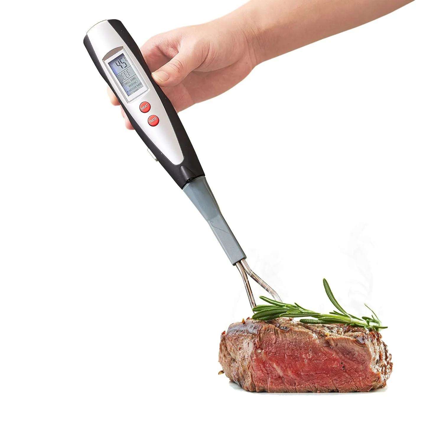 Meat Thermometer Fork with Electronic Ready Alarm, Digital Cooking Thermometer with Instant Read, LCD Display and Led Light, Grill Thermometers for BBQ Grilling Gadgets Steak Pork, Black