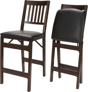 MECO Stakmore Folding Counter Height Stools with Padded Seats, Set of 2 - No Assembly Tall, High, Foldable Kitchen Chairs, Steel Folding Mechanism, Upholstered Leather, Space-Saving, Espresso Frame