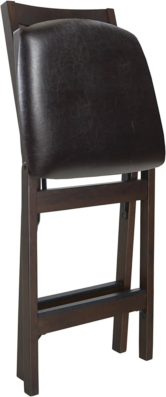 MECO Stakmore Folding Counter Height Stools with Padded Seats, Set of 2 - No Assembly Tall, High, Foldable Kitchen Chairs, Steel Folding Mechanism, Upholstered Leather, Space-Saving, Espresso Frame