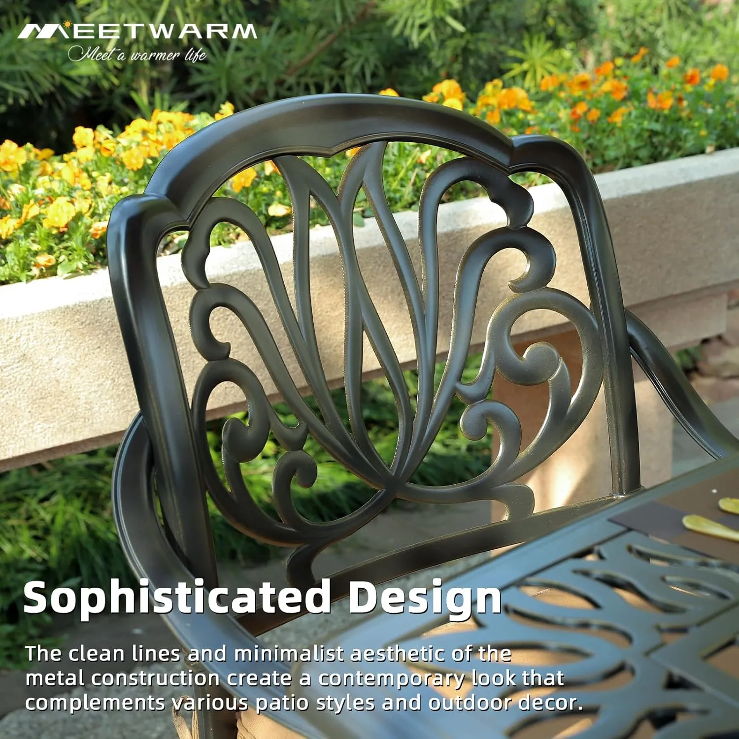 MEETWARM 2 Piece Outdoor Patio Swivel Bar Stools, All-Weather Cast Aluminum Bar Height Bistro Chairs, Outdoor Furniture Bar Dining Chair Set with Cushions for Garden Deck Backyard, Dark Bronze