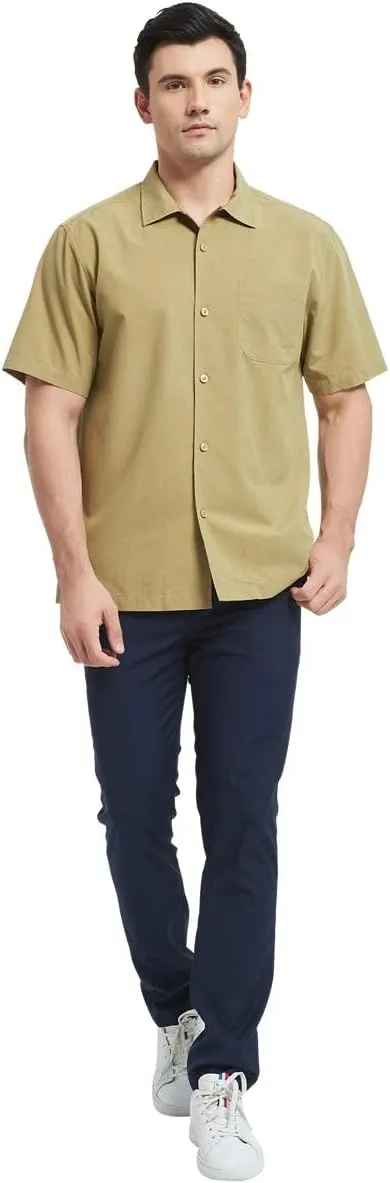 Men's Hawaiian Shirts Silk and Cotton Button Down Casual Tropical Holiday Beach Shirts