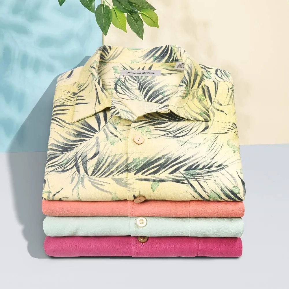 Mens Hawaiian Shirts Silk Short Sleeve Printed Beach Shirt Relaxed Fit Summer Tropical Shirts