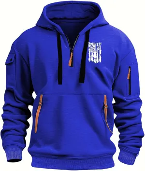 Men's Hoodies American Flag Print Tactical Cargo Hooded Sweatshirts Casual Long Sleeve Drawstring Vintage Pullover