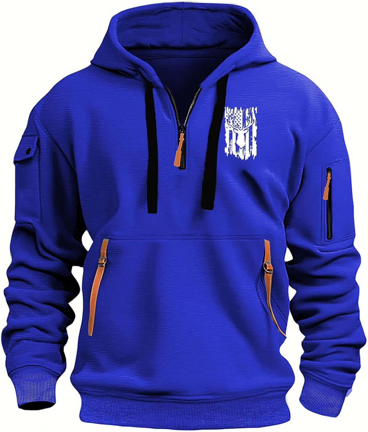 Men's Hoodies American Flag Print Tactical Cargo Hooded Sweatshirts Casual Long Sleeve Drawstring Vintage Pullover