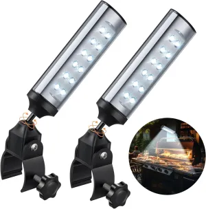 Meonum 2 Pack Grill Lights for Outdoor Grill, BBQ LED Lights for Grill, Battery Operated Barbecue Grill Lights with 360 Degrees Adjustable C Shape Clamp, 12 LED BBQ Night Light Outdoor