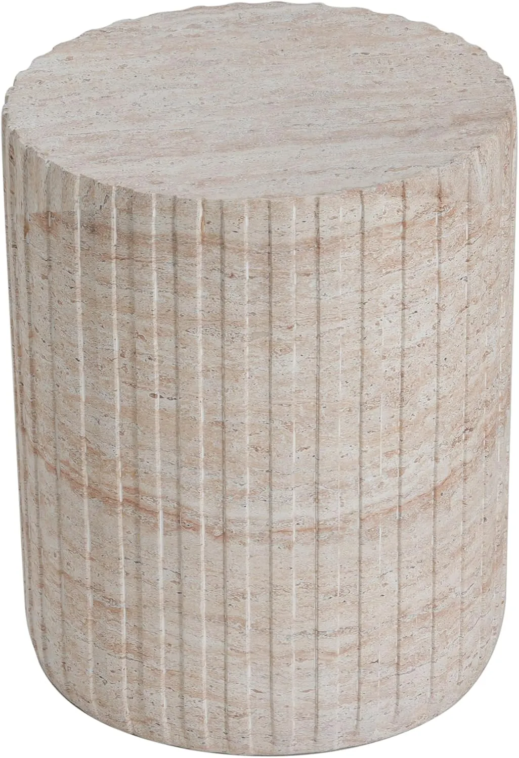 Merax Outdoor Lightweight Concrete Side Table 16"x19" Cylinder Round Indoor Accent Table Weather Resistant End Table for Patio, No Assembly Required, Travertine Finish, Beige