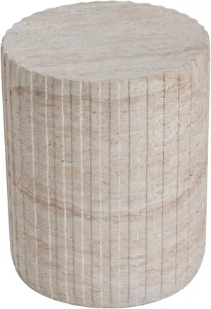 Merax Outdoor Lightweight Concrete Side Table 16"x19" Cylinder Round Indoor Accent Table Weather Resistant End Table for Patio, No Assembly Required, Travertine Finish, Beige