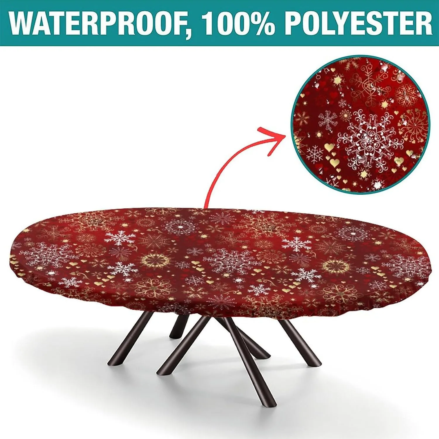 Merry Christmas Elastic Edge Oval Fitted Tablecloth, Happy New Year Table Cover, for Travel Christmas Picnics Parties Outdoor, Fits for 48 x 80 Oval Table