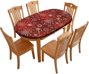 Merry Christmas Elastic Edge Oval Fitted Tablecloth, Happy New Year Table Cover, for Travel Christmas Picnics Parties Outdoor, Fits for 48 x 80 Oval Table
