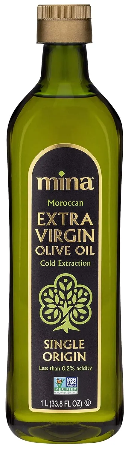 Mina Olive Oil Extra Virgin 33.8 Fl Oz, New Harvest, Polyphenol Rich Olive Oil for Cooking, Moroccan EVOO, Single Origin, Cold Extraction, Less than 0.2% Acidity, 1 L