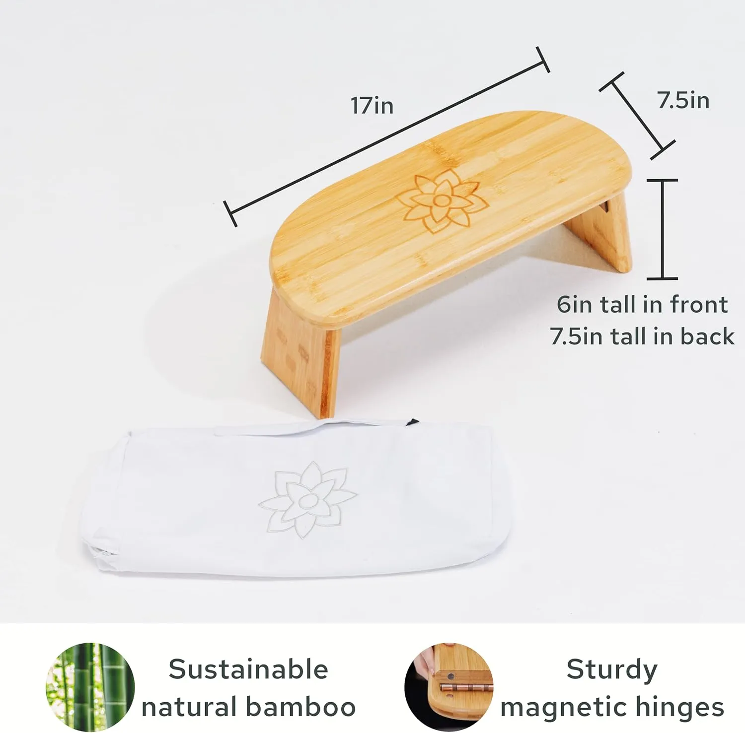 Mindful Modern Folding Meditation Bench - Bamboo Kneeling Stool with Locking Magnetic Hinges - Portable Cross Legged Folding Seiza Chair w/Travel Bag