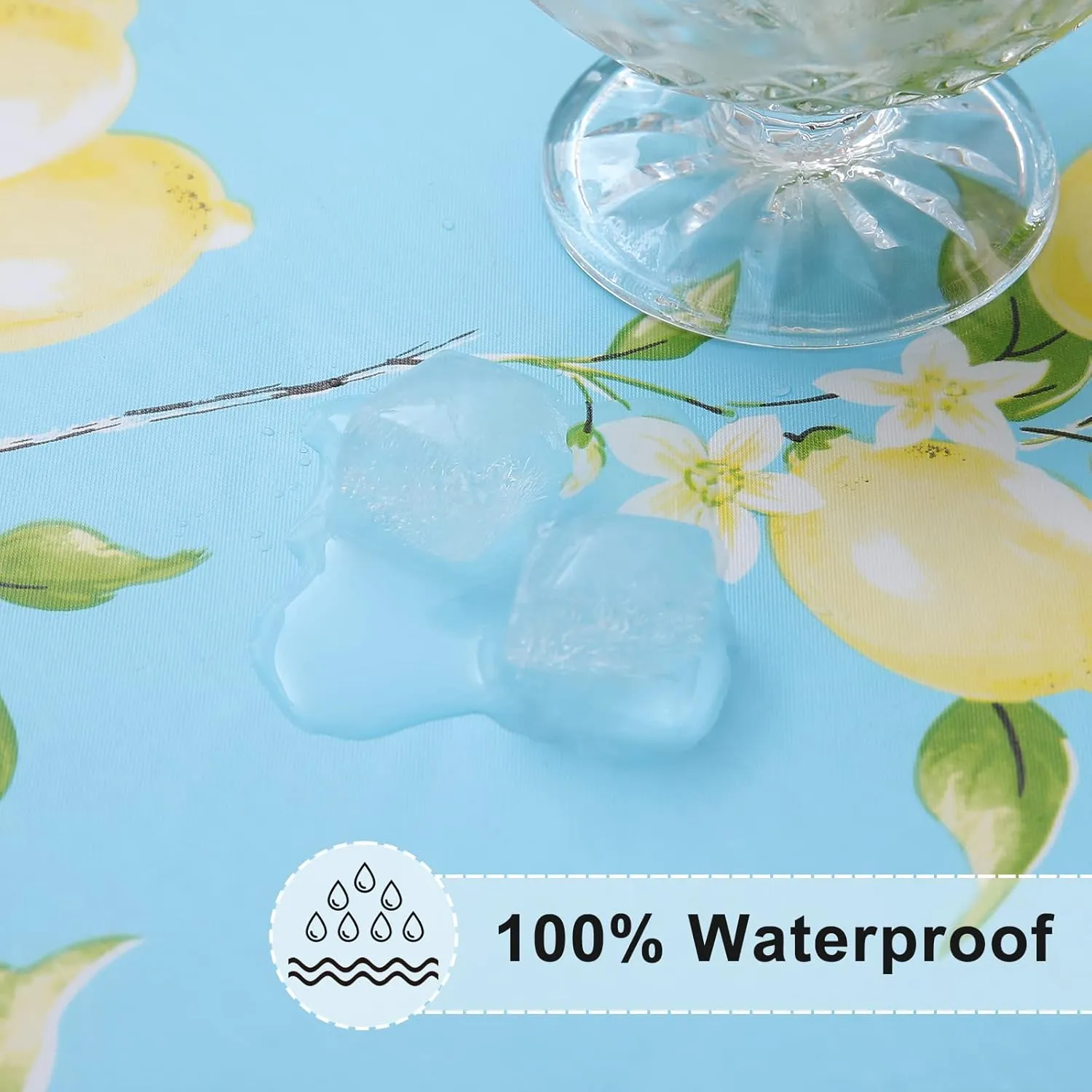 misaya Round Fitted Tablecloth with Elastic Edge, 100% Waterproof Oil Proof Plastic Table Cover, Vinyl Flannel Backed Table Cloth Fits 36"-44" Round Tables for Dinner, Outdoor, Picnic, Lemon