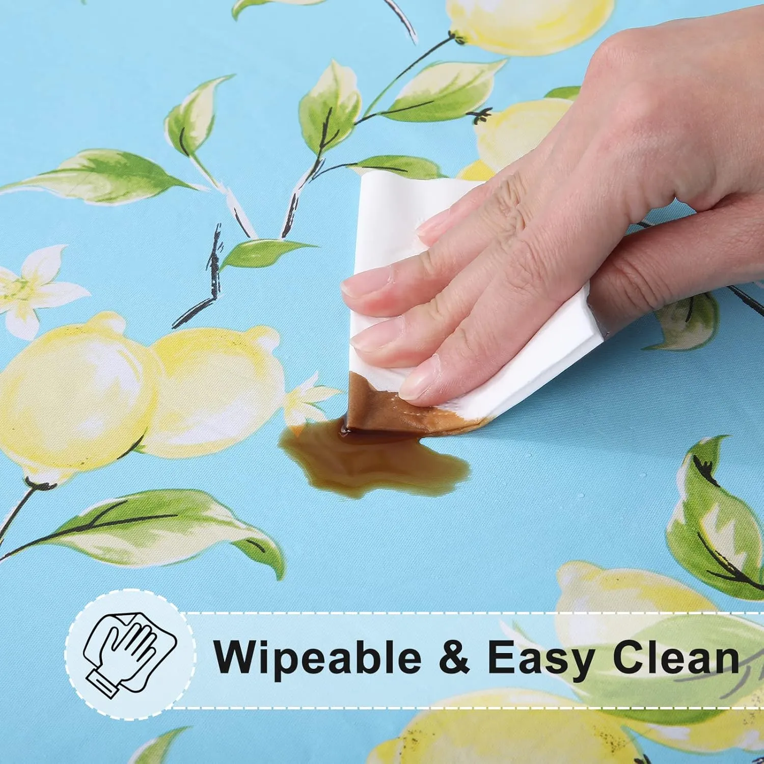 misaya Round Fitted Tablecloth with Elastic Edge, 100% Waterproof Oil Proof Plastic Table Cover, Vinyl Flannel Backed Table Cloth Fits 36"-44" Round Tables for Dinner, Outdoor, Picnic, Lemon