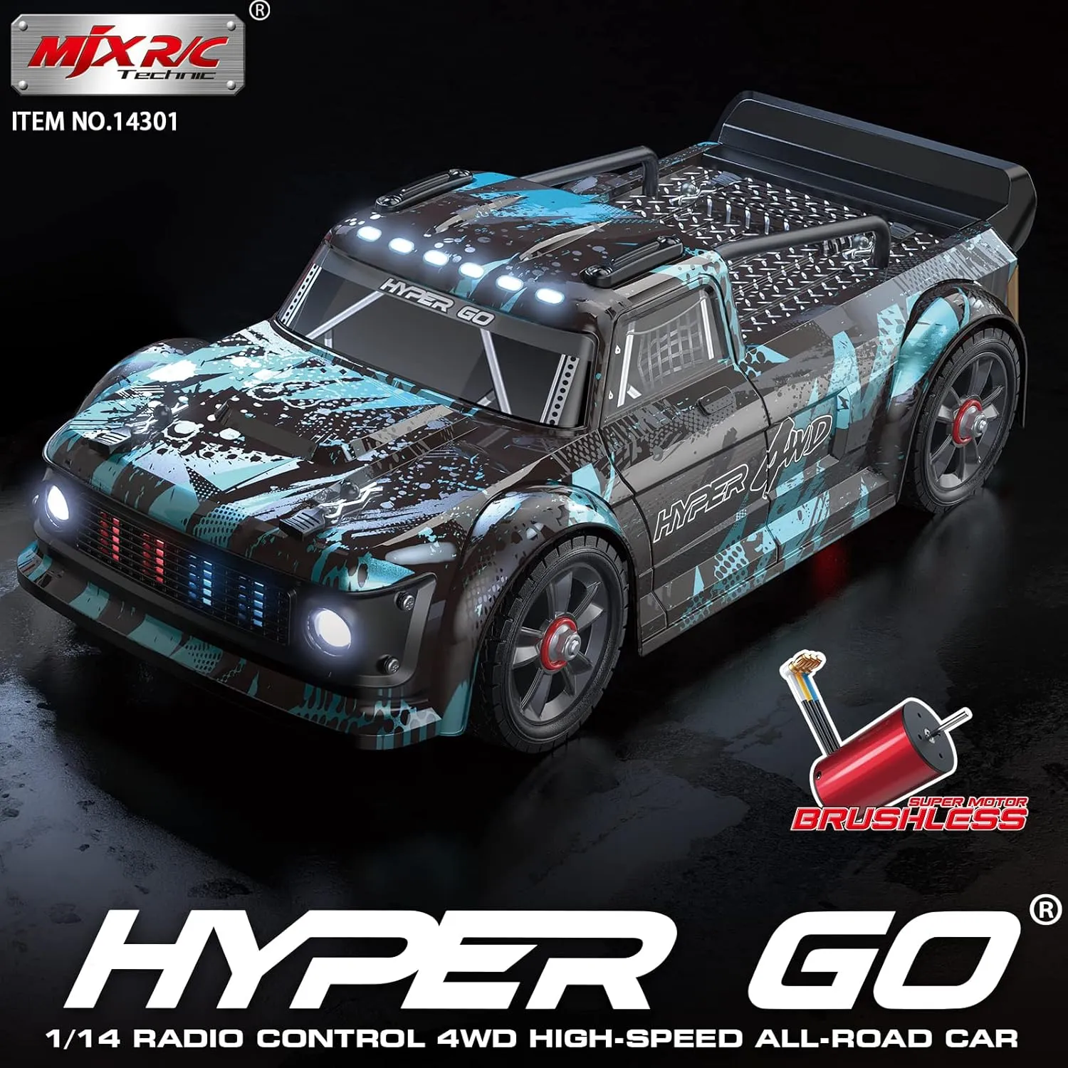 MJX Hyper Go 14301 Brushless RC Car, 1/14 2.4G 4WD Off-Road Racing Drift Remote Control Car, 42KM/H high Speed Electric Hobby Toy Truck