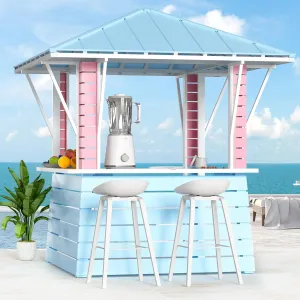 Modern Shade Coastal Dream Outdoor Bar, Grill Gazebo with 2 Open Sides, Patio Gazebo with USB Charging Socket and Hooks, Galvanized Steel Pavilion for Backyard, Swimming Pool, BBQ