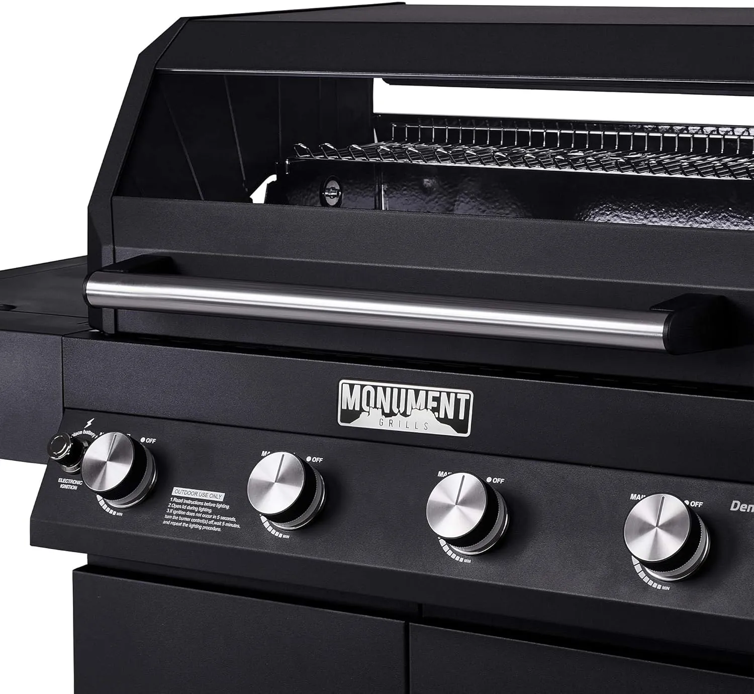Monument Grills 4-Burner Liquid Propane Gas Smart bbq Grill Denali 425 with Smart technology, Side Burner and LED Controls, Black