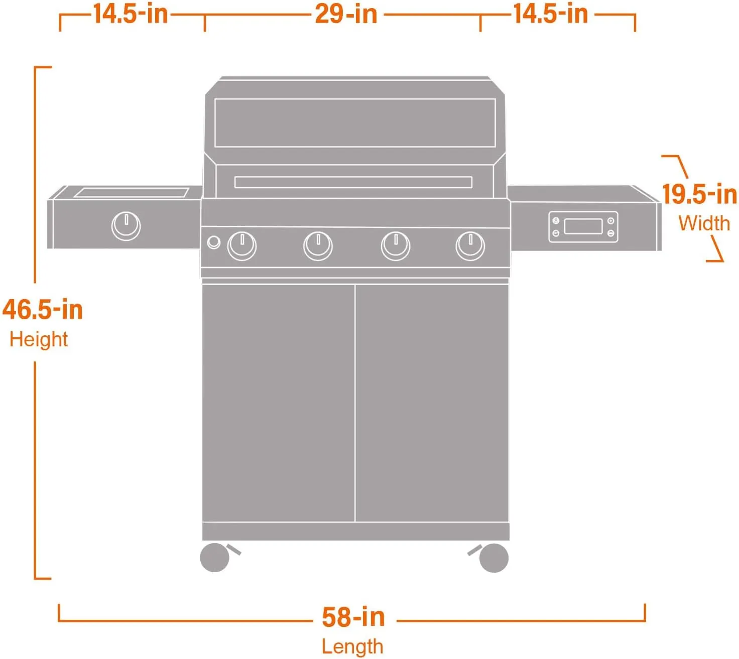 Monument Grills 4-Burner Liquid Propane Gas Smart bbq Grill Denali 425 with Smart technology, Side Burner and LED Controls, Black