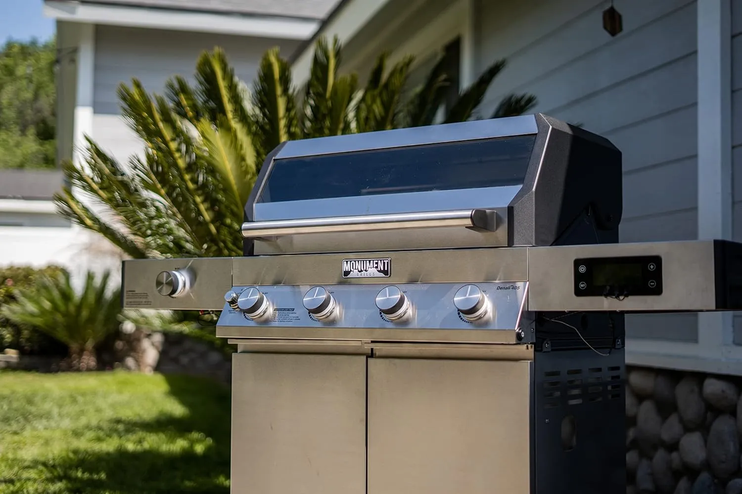 Monument Grills 4-Burner Liquid Propane Gas Smart bbq Grill Denali 425 with Stainless Steel Rotisserie Kit(2 Items)