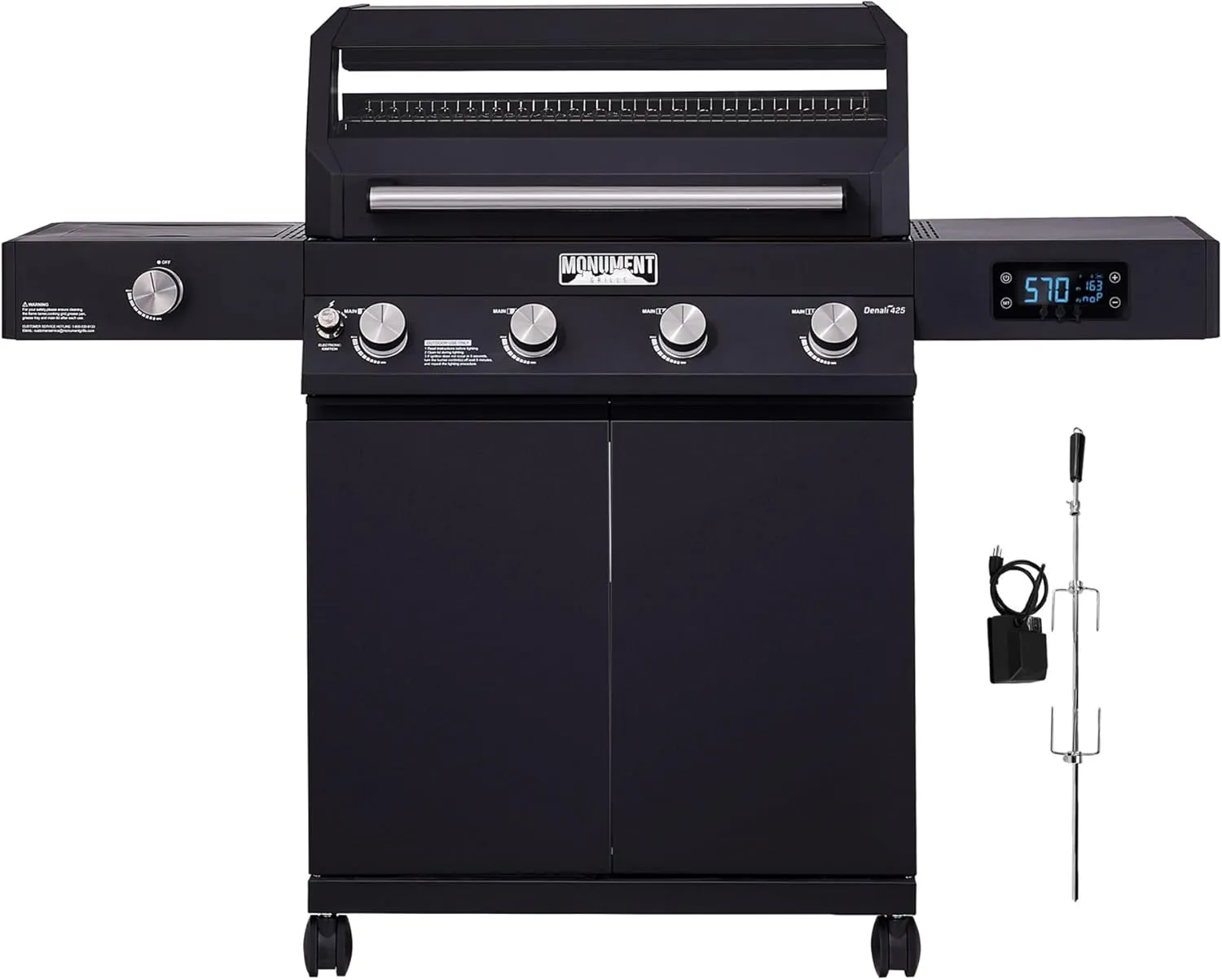 Monument Grills 4-Burner Liquid Propane Gas Smart bbq Grill Denali 425 with Stainless Steel Rotisserie Kit(2 Items)