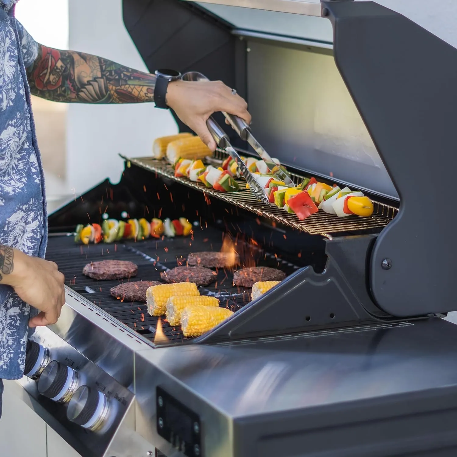 Monument Grills Denali 405 4-Burner Liquid Propane Gas Smart BBQ Grill Stainless Steel with Cooking Plate(2 items)