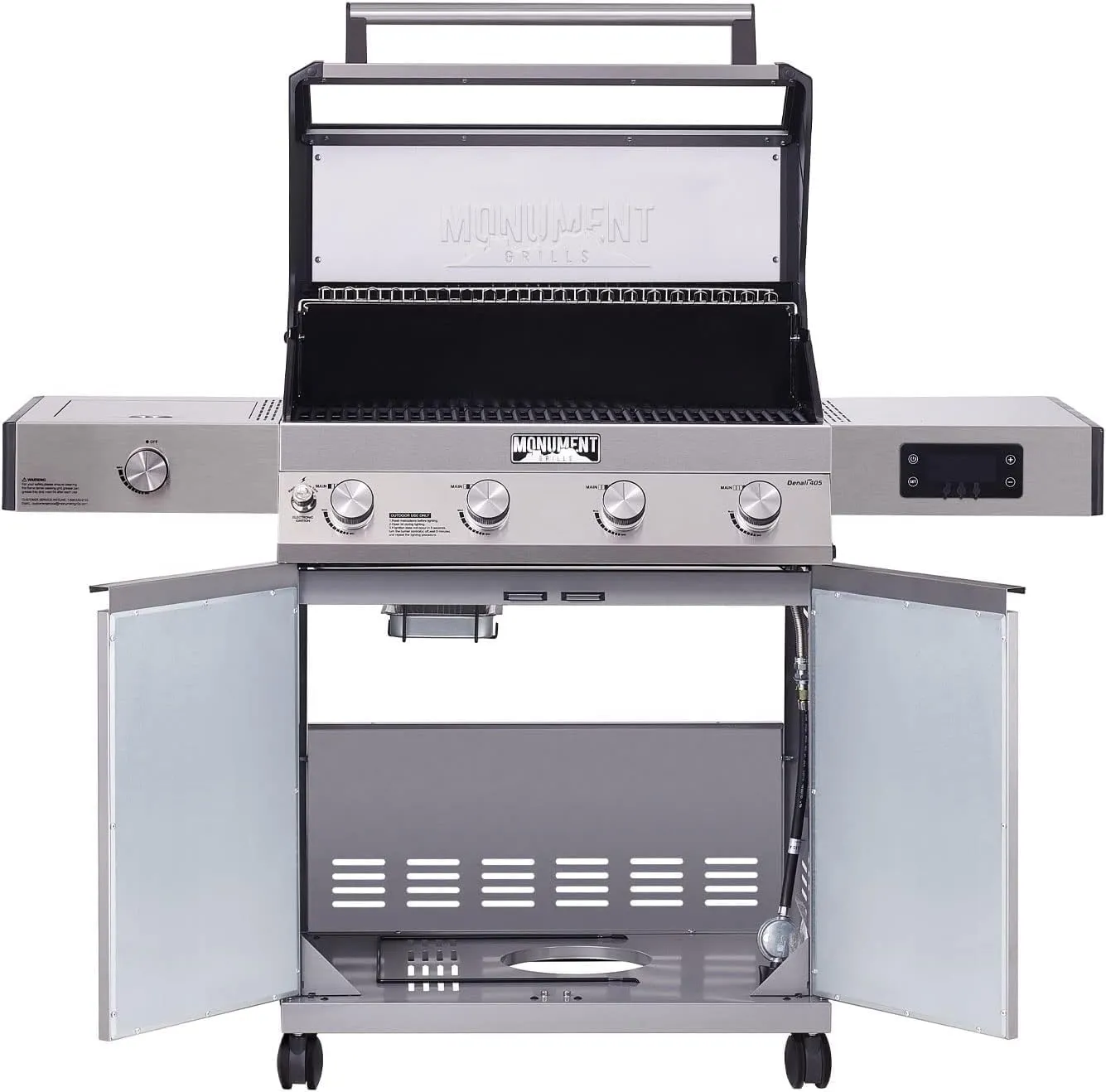 Monument Grills Denali 405 4-Burner Liquid Propane Gas Smart BBQ Grill Stainless Steel with Cooking Plate(2 items)