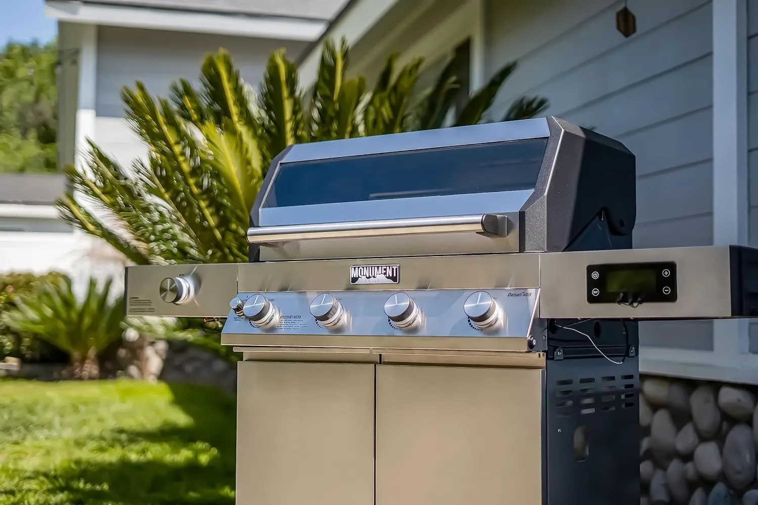 Monument Grills Denali 405 4-Burner Liquid Propane Gas Smart BBQ Grill Stainless Steel with Cooking Plate(2 items)