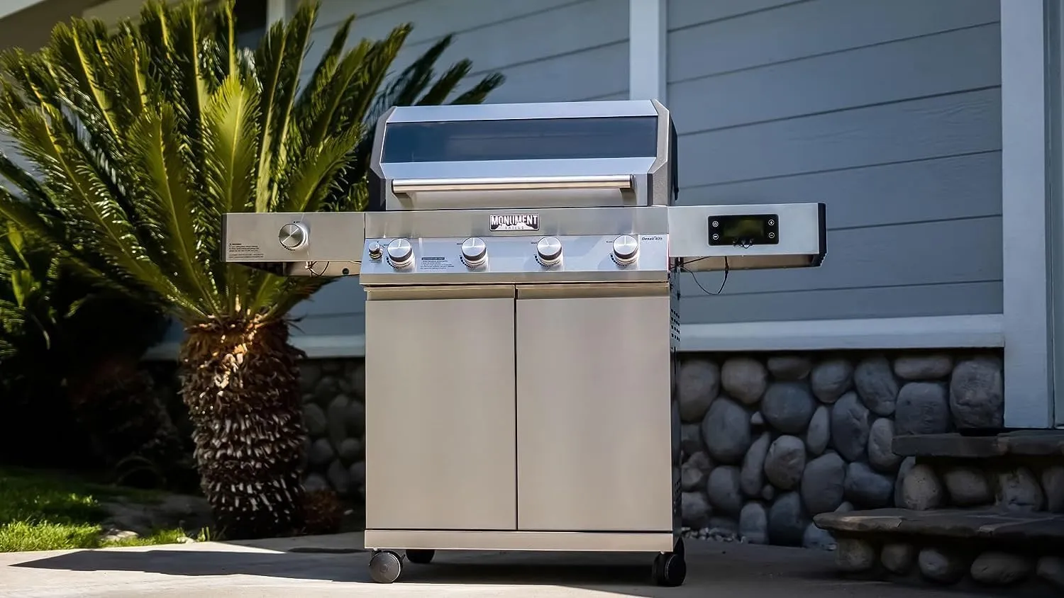 Monument Grills Denali 405 4-Burner Liquid Propane Gas Smart BBQ Grill Stainless Steel with Cooking Plate(2 items)