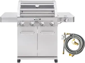 Monument Grills Larger Convertible 4-Burner Natural Gas Grill Stainless Steel Cabinet Style Propane Grills with Conversion Kit(2 Items)