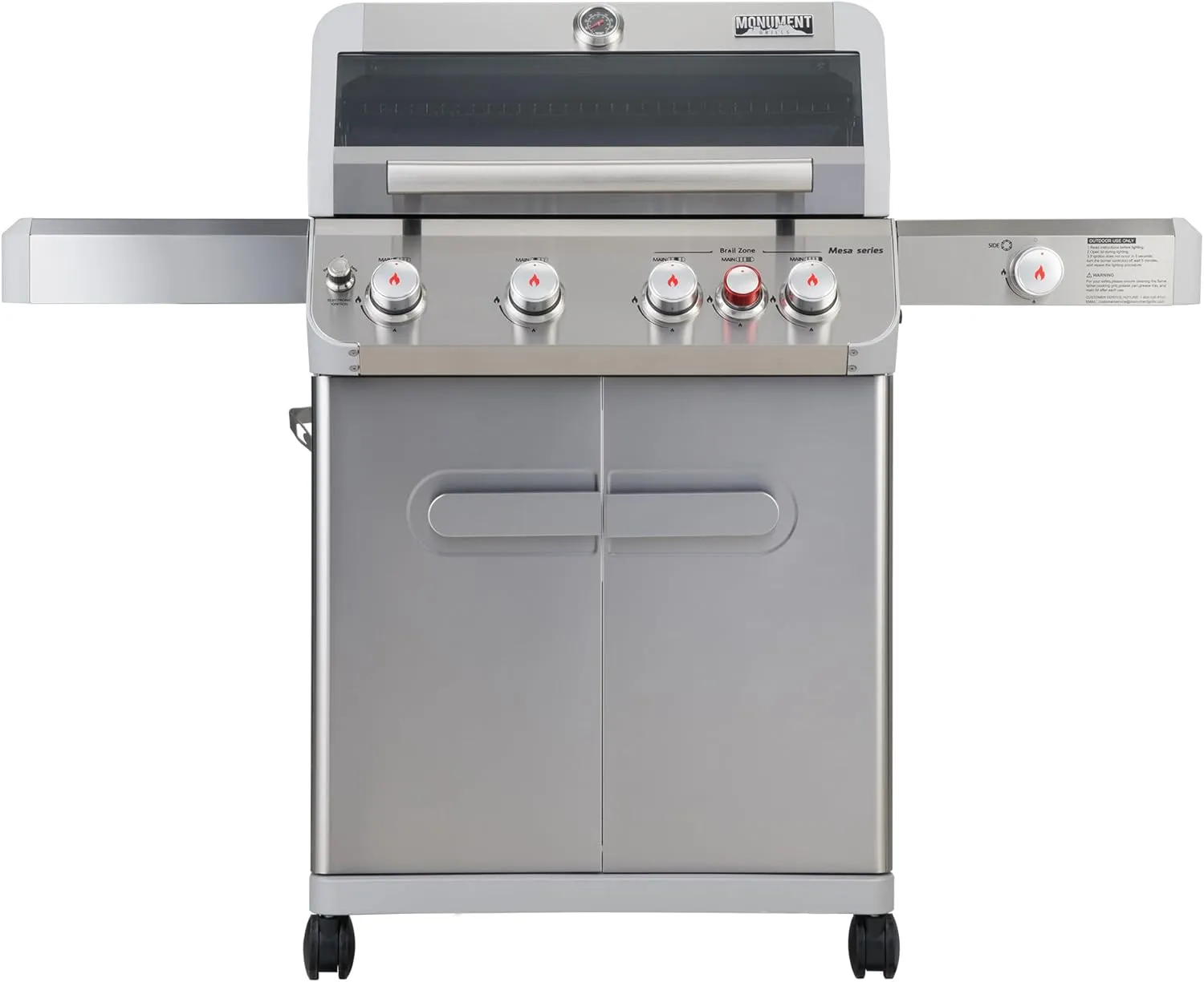 Monument Grills Outdoor Barbecue Stainless Steel 4 Burner Propane Gas Grill, 62,000 BTU Patio Garden Barbecue Grill with Side Burner and Knob Controls, Mesa415BZ
