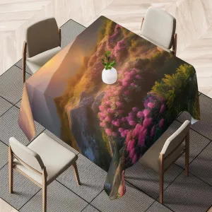 Mountain Top Sunrise 60x60 Inch Square Tablecloth Peak Flower 60x60 Inch Square Tablecloth for Dining Tables, Buffet Parties and Camping