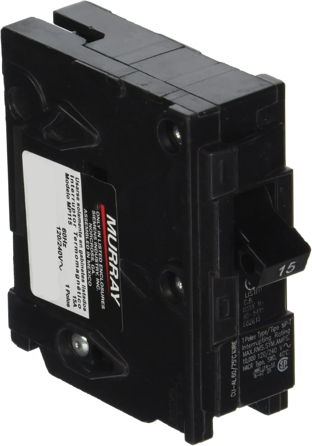 MP115 15-Amp Single Pole Type MP-T Circuit Breaker