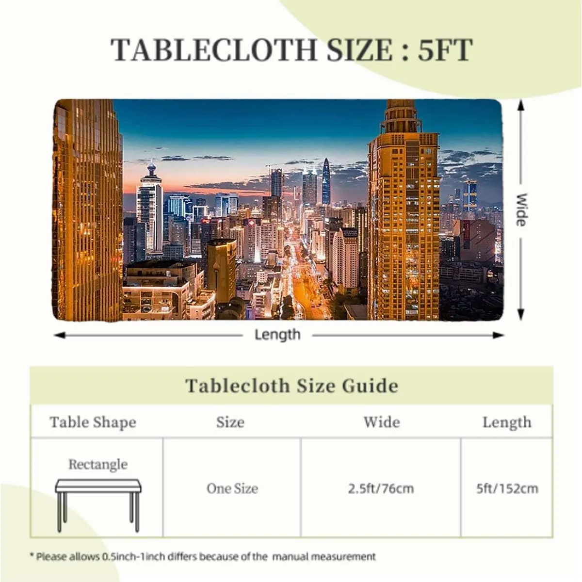 Multicolor Elastic Edge Fitted Table Cloth, Dubai at Night Sky at Night Cityscape Luminous Fitted Tablecloth Elastic Edge Table Cloth for Party Dining Home Picnic City Fits up 5 Foot Tables