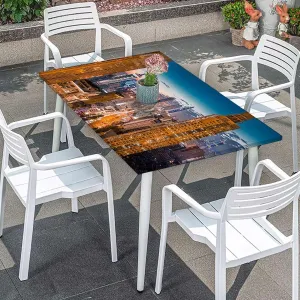 Multicolor Elastic Edge Fitted Table Cloth, Dubai at Night Sky at Night Cityscape Luminous Fitted Tablecloth Elastic Edge Table Cloth for Party Dining Home Picnic City Fits up 5 Foot Tables