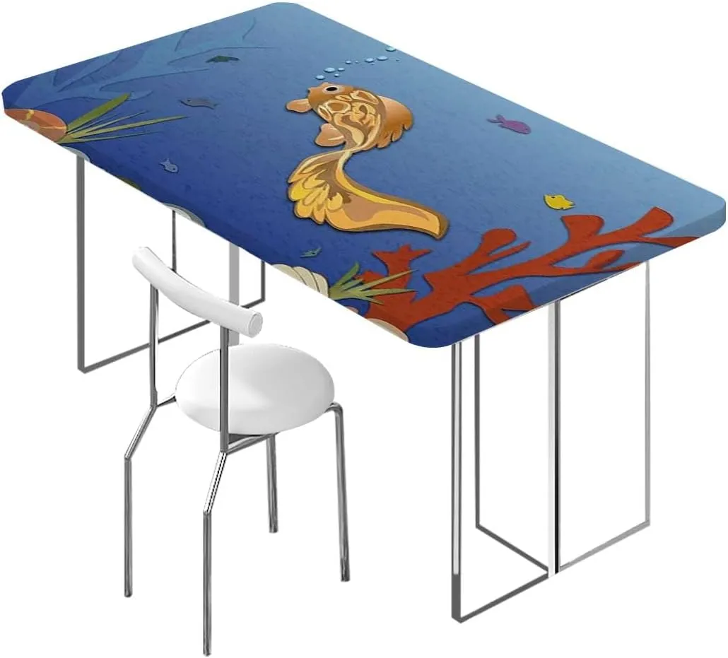 Multicolor Elastic Edge Fitted Tablecloth, Swimming Ocean Cartoon Waterproof Elastic Table Cover, for Outdoor Picnics/Travel/Holiday/Party Animal Fits up 4 Foot Tables