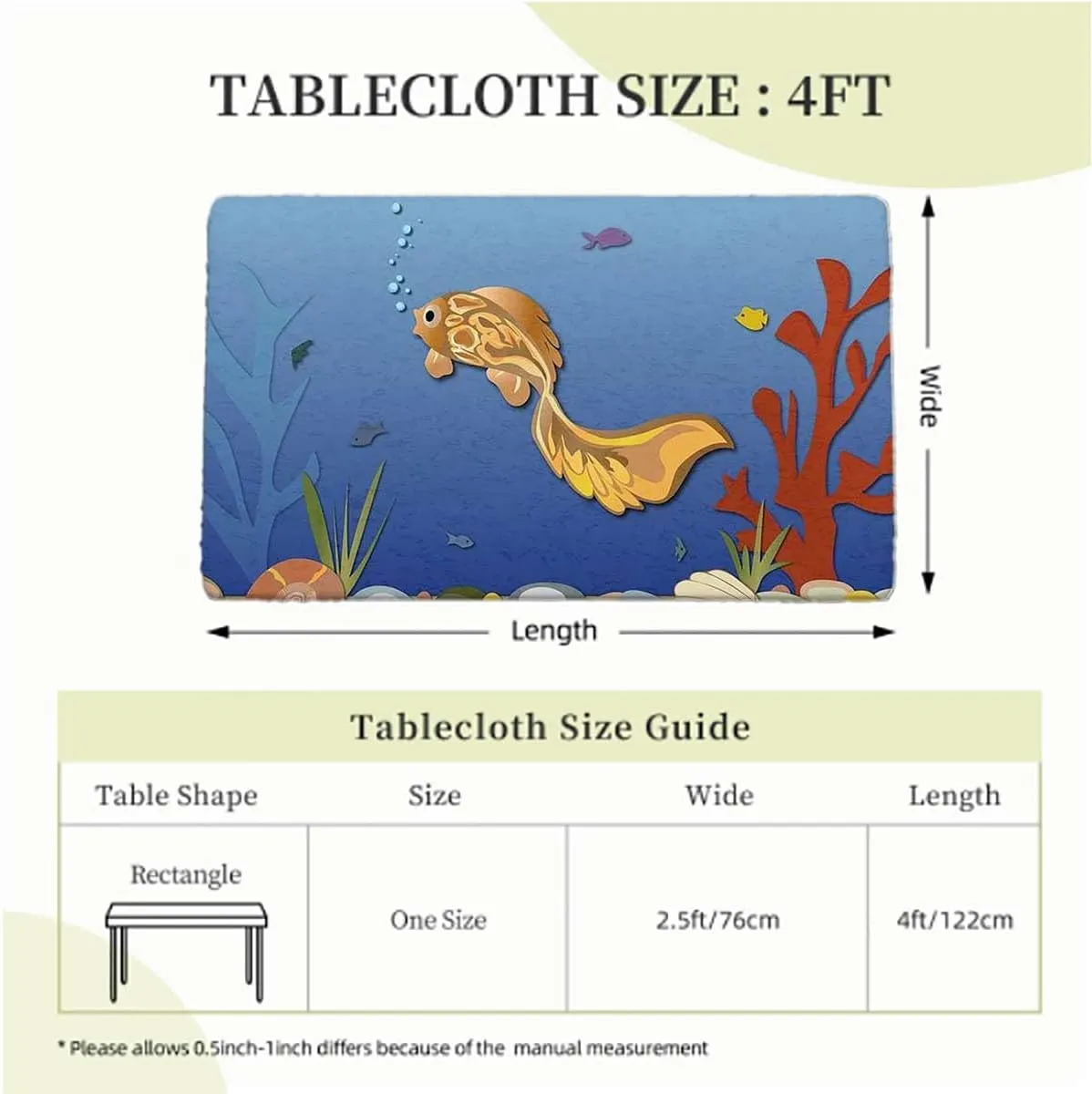 Multicolor Elastic Edge Fitted Tablecloth, Swimming Ocean Cartoon Waterproof Elastic Table Cover, for Outdoor Picnics/Travel/Holiday/Party Animal Fits up 4 Foot Tables