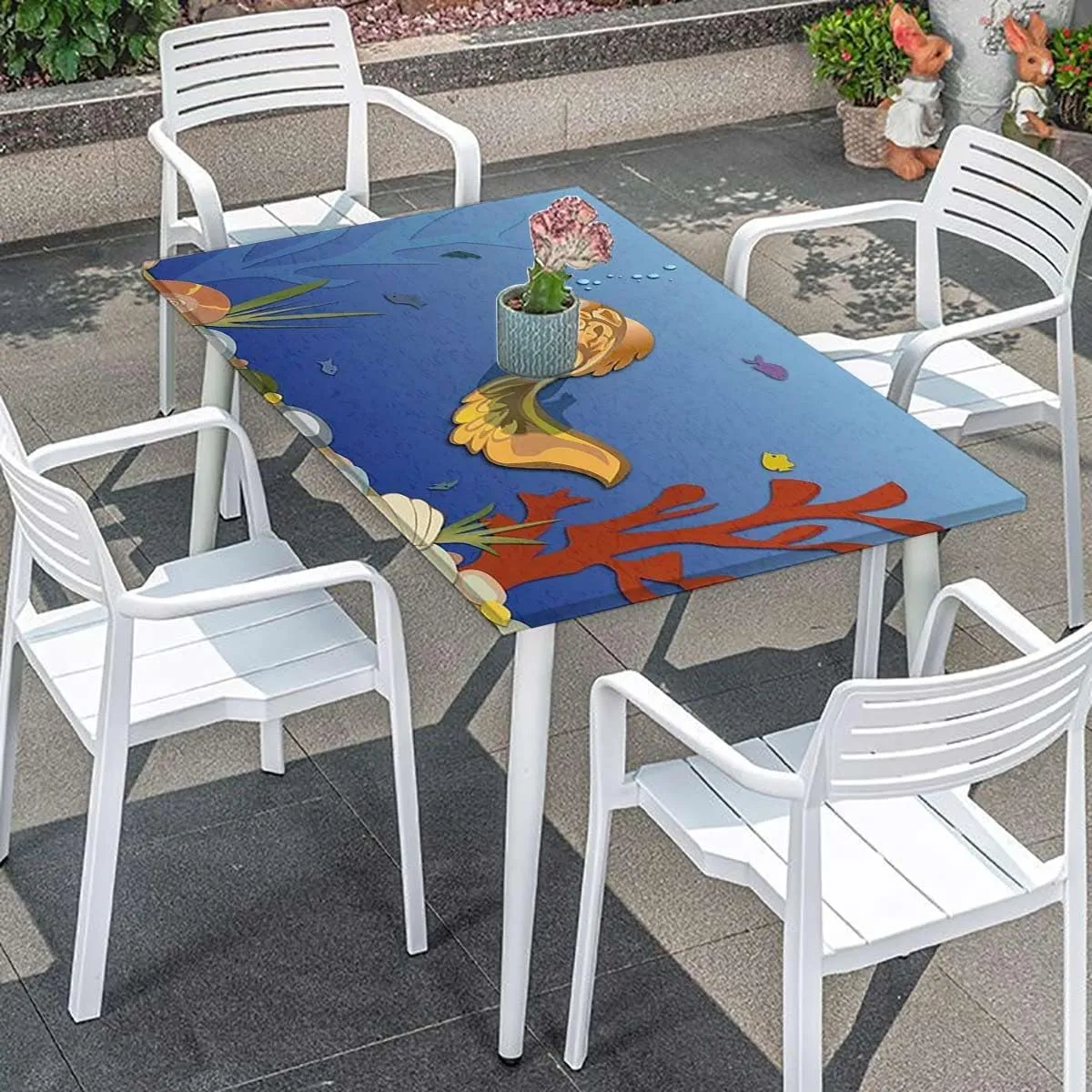 Multicolor Elastic Edge Fitted Tablecloth, Swimming Ocean Cartoon Waterproof Elastic Table Cover, for Outdoor Picnics/Travel/Holiday/Party Animal Fits up 4 Foot Tables