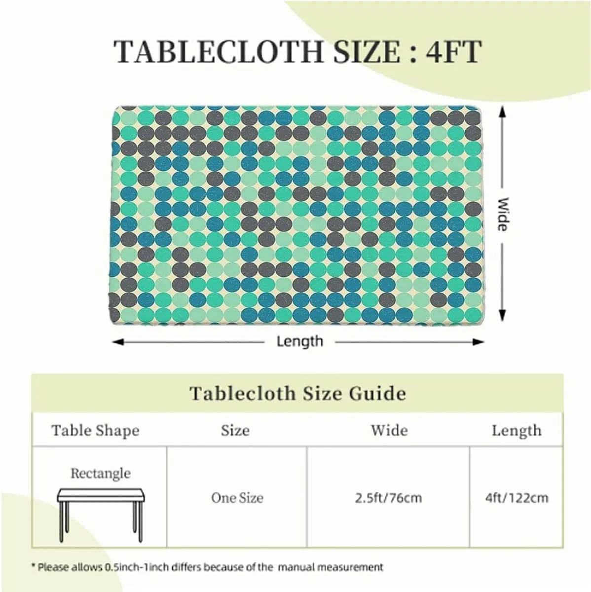 Multicolor Elastic Edged Table Covers Colorful Polka Dots Circles Striped Waterproof Spill-Easy to Wipe, Great for Picnic Party Outdoor Patio Abstract Fits up 4 Foot Tables