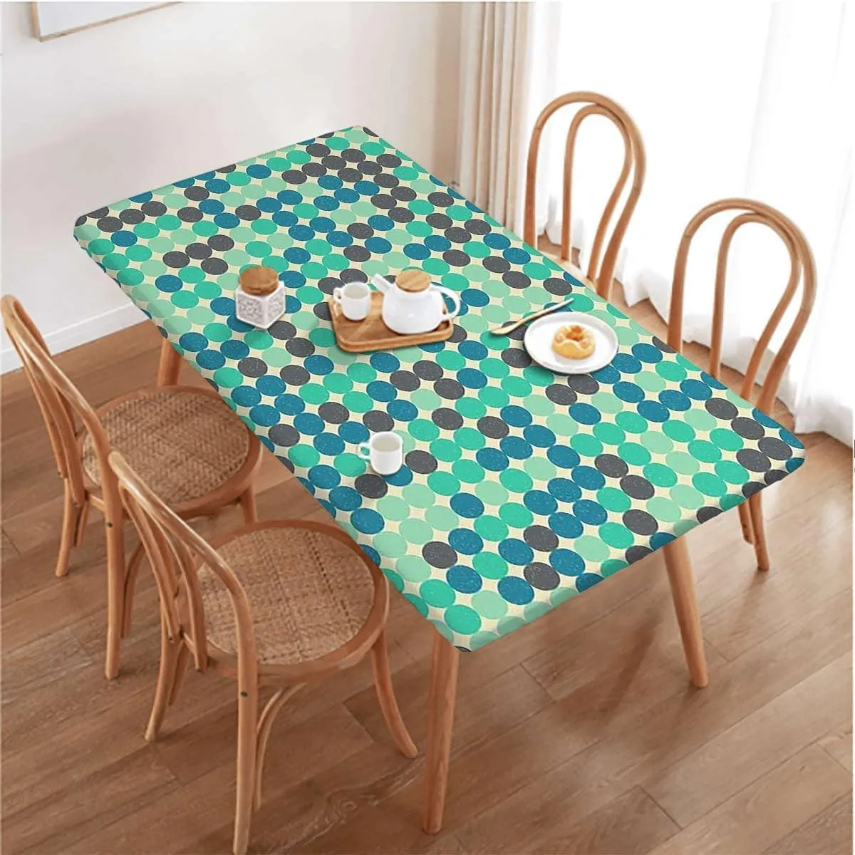 Multicolor Elastic Edged Table Covers Colorful Polka Dots Circles Striped Waterproof Spill-Easy to Wipe, Great for Picnic Party Outdoor Patio Abstract Fits up 4 Foot Tables