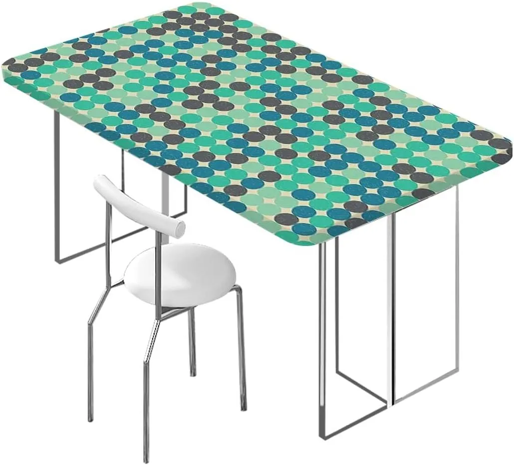 Multicolor Elastic Edged Table Covers Colorful Polka Dots Circles Striped Waterproof Spill-Easy to Wipe, Great for Picnic Party Outdoor Patio Abstract Fits up 4 Foot Tables
