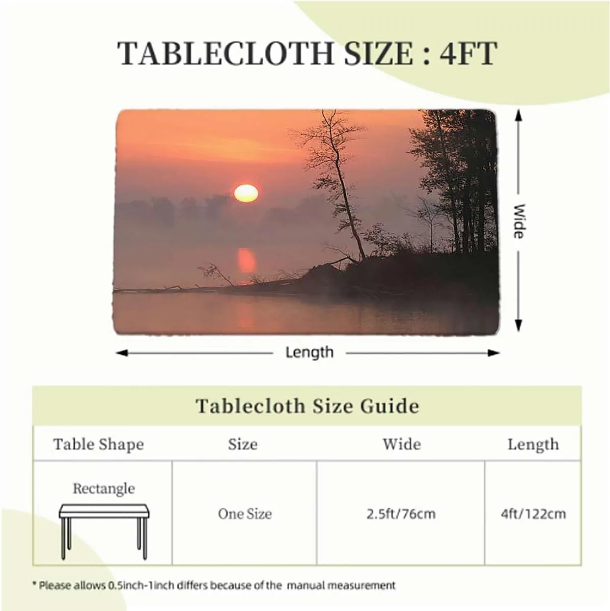 Multicolor Elastic Fitted Tablecloth Morning Sunrise Tree Silhouettes Forest Elastic Edge Fitted Tablecloth for Rectangle Table Landscape Fits up 4 Foot Tables