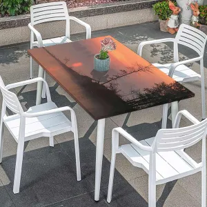 Multicolor Elastic Fitted Tablecloth Morning Sunrise Tree Silhouettes Forest Elastic Edge Fitted Tablecloth for Rectangle Table Landscape Fits up 4 Foot Tables